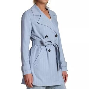 bagatelle Light Blue Pinstripe Double-Breasted Trench Coat